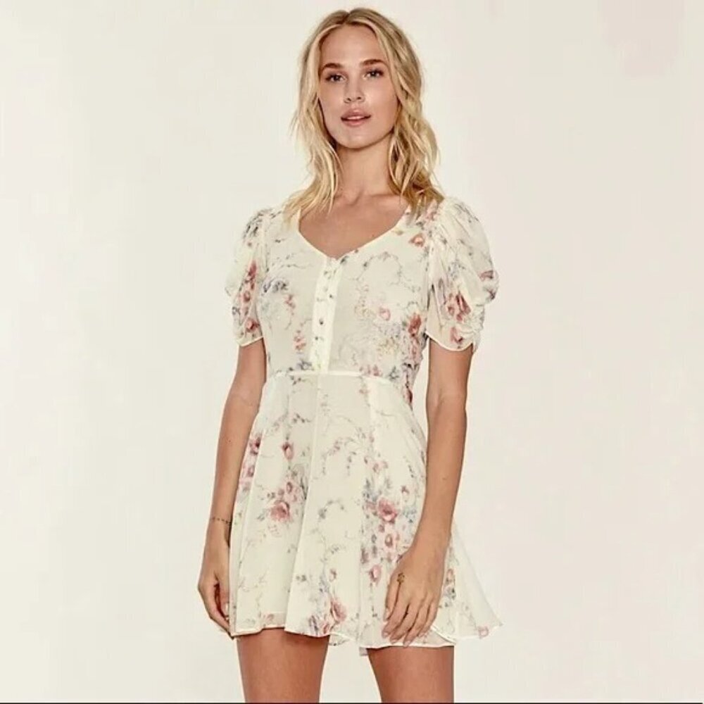 LoveShackFancy Cora Cream Floral Boho Mini Dress $425 - Picture 1 of 14
